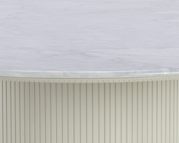 Sunpan PALOMA Dining Table - Round White Marble Centerpiece with Sculptural Cream Base & Gold Inlay 110253