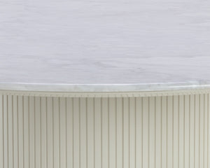 Sunpan Paloma Dining Table - Elegant White Marble Top with Cream Reeded Base and Gold Inlay for Luxe Spaces Round - 54W x 54D x 30.25H