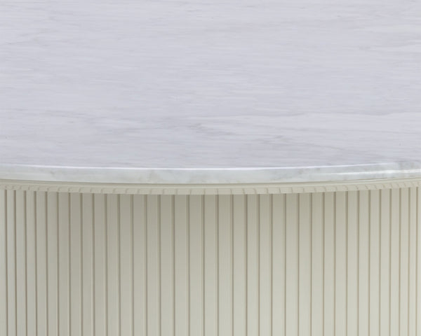 Sunpan Paloma Dining Table - Elegant White Marble Top with Cream Reeded Base and Gold Inlay for Luxe Spaces Round - 54W x 54D x 30.25H