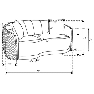 English Elm Lorraine Art Deco Loveseat with Diamond Tufting Gold Trim and Curved Upholstered Frame B062P440451