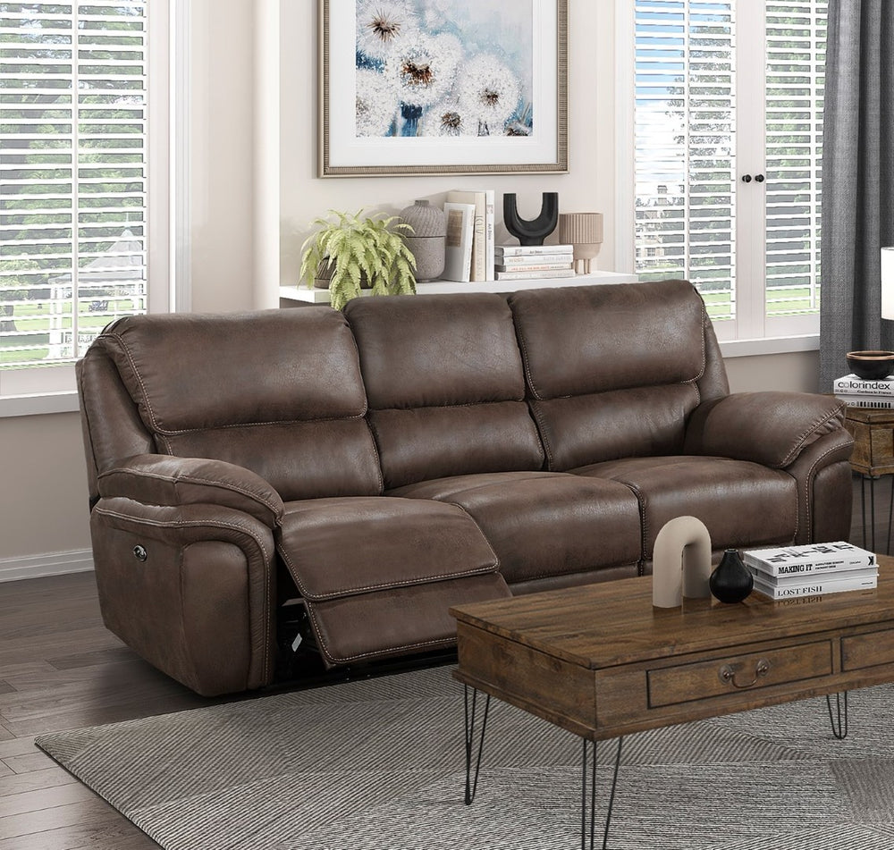 English Elm Plush Power Reclining Sofa Set Microfiber Upholstered Loveseat with Usb Charging Console Brown B011S01279