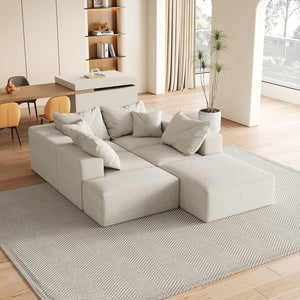 English Elm Modern Upholstered Modular Sectional Sofa Set 132" L-Shaped No-Assembly Chenille Comfort Hub with 6 Pillows Beige W834S00498