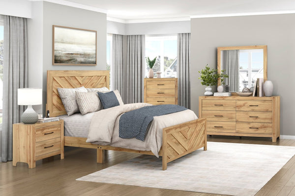 English Elm Natural Wood Grain Queen Panel Bed Chevron Geometric Headboard Rustic Farmhouse Frame B011P490034