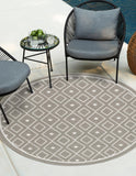 Unique Loom Outdoor Trellis Kafes Machine Made Geometric Rug Gray, Ivory 7' 1" x 7' 1"