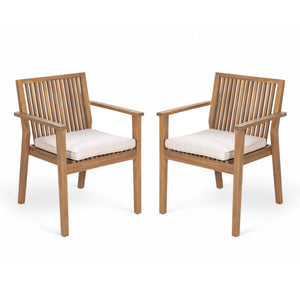 English Elm Christopher Knight Home® - Patio Acacia Wood Dining Chairs Set of 2 with Waterproof Cushions, Ergonomic Armrests, 400 lb Capacity Beige,Brown N779P234497B