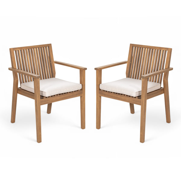 English Elm Christopher Knight Home® - Patio Acacia Wood Dining Chairs Set of 2 with Waterproof Cushions, Ergonomic Armrests, 400 lb Capacity Beige,Brown N779P234497B