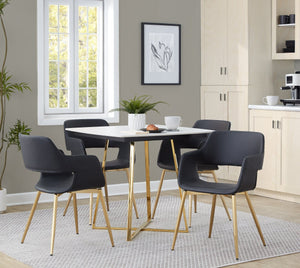 English Elm Dinette Square Ceramic Top Dining Table with Gold Metal Base for Small Spaces B202P471539