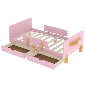 English Elm Twin Low Profile Kids Floor Bed Pine Wood Frame with Safety Rail and Built in Bookshelf W1580P373242
