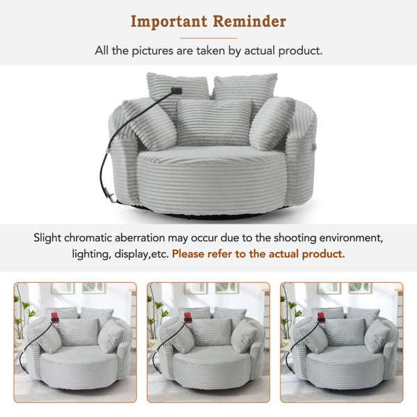 English Elm Swivel Barrel Accent Chair Chenille Tufted Round Club Seat for Living Room Lounge Light Grey N719S002320R