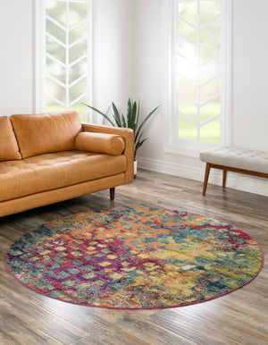 Unique Loom Jardin Ivy Machine Made Abstract Rug Multi, Cream/Light Blue/Navy Blue/Gray/Gold/Green/Burgundy/Orange/Purple/Violet/Pink 12' 2" x 12' 2"