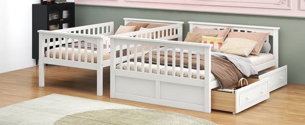 English Elm Twin Convertible Bunk Bed with Built-In Rolling Drawers and Solid Pine/MDF Frame, Space-Saving Durable Design White N7090004020K