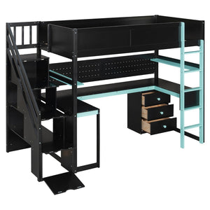 English Elm Full Size Gaming Loft Bed with Led Lighting Desk Shelves and Usb Charging Ports N820S00070C