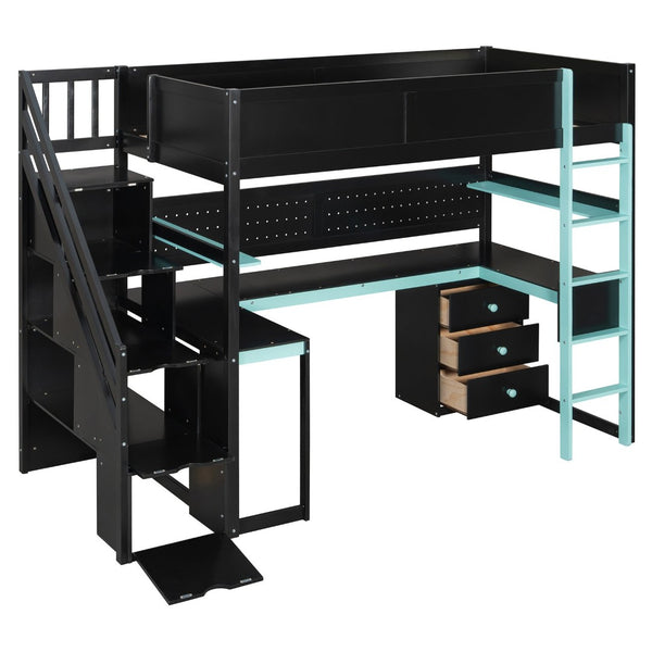 English Elm Full Size Gaming Loft Bed with Led Lighting Desk Shelves and Usb Charging Ports N820S00070C