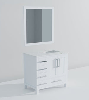 English Elm White Bath Vanity With Carrara Marble Top, Soft-Close Drawers & Coordinating Mirror For Elegant Space B2731S00680-GIGA