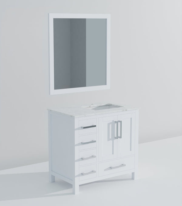 English Elm White Bath Vanity With Carrara Marble Top, Soft-Close Drawers & Coordinating Mirror For Elegant Space B2731S00680-GIGA