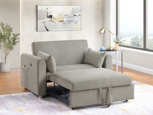 English Elm Mireille Corduroy Convertible Sleeper Loveseat with Usb Charging and Storage Pockets Gray B2749P413229