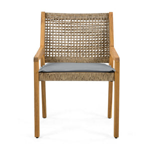 English Elm Modern Acacia Wood Outdoor Dining Set with Wicker Armchairs for Patio or Deck N770PS597R192