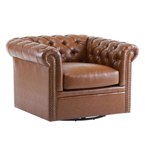 English Elm Christopher Knight Home® - Chesterfield Swivel Club Chair with Deep Button Tufting, Nailhead Trim, 360° Metal Swivel Comfort Cognac 39.25 L x 33.85 W x 27.85 H N776P195601C