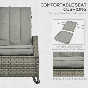 English Elm Outsunny Outdoor Rattan Rocking Recliner With Cushions, Adjustable Footrest & Durable Gray Wicker W2225P174015-GIGA