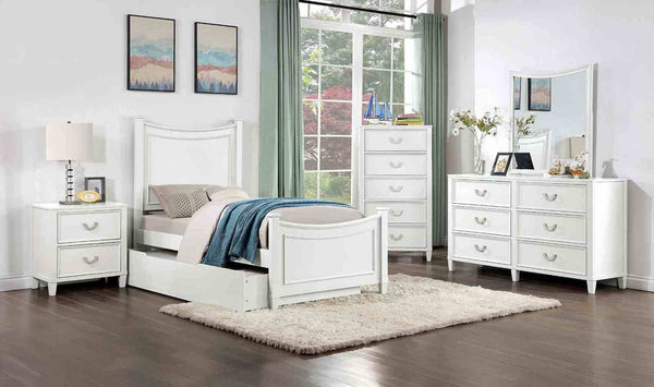 English Elm Transitional Nightstand with Dovetail Drawers and Chrome Pulls — Solid Wood Molding Accent, Smooth Glides White 22 L x 22 W x 20 H B2741P406259