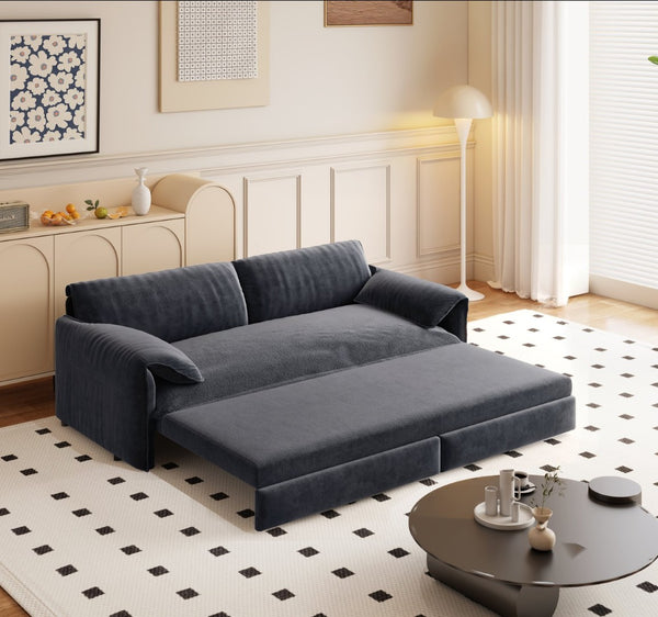 English Elm 66" Queen Sleeper Loveseat Velvet Convertible Sofa with Built-in Side Storage for Living Room Grey W1885S00324