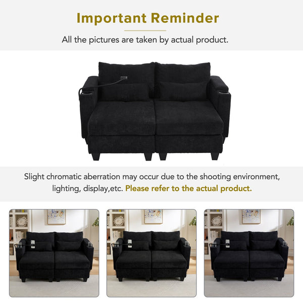 English Elm Convertible Chaise Lounge Sofa Bed With Usb Ports, Hidden Storage, Cup Holders - Stylish & Versatile! N719S002020B