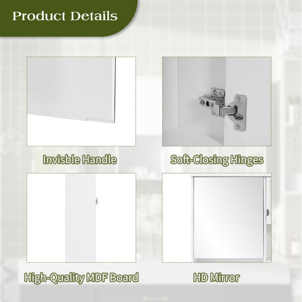 English Elm 55 Inch Wall Mount Medicine Cabinet Dual Mirrored Doors Soft Close Bathroom Vanity Storage N710P401336K