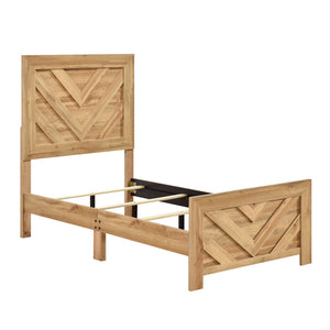 English Elm Natural Wood Twin Panel Bed Chevron Headboard Rustic Farmhouse Bedroom Frame B011P490038