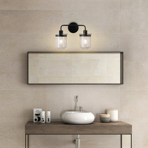 English Elm 2-Light Matte Black Modern Sconce with Clear Glass Shades, Industrial Wall Light for Bathroom Vanity_x000F_ T3177P283990