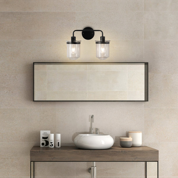 English Elm 2-Light Matte Black Modern Sconce with Clear Glass Shades, Industrial Wall Light for Bathroom Vanity_x000F_ T3177P283990