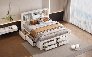 English Elm King Solid Wood Platform Bed with 8 Drawers and Storage Headboard, Durable MDF Frame, 500lb Capacity White GX000454AAK