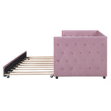 English Elm Twin Size Tufted Upholstered Daybed With Trundle, Velvet Sofabed With Rivet Design, No Box-Spring Needed,Pink