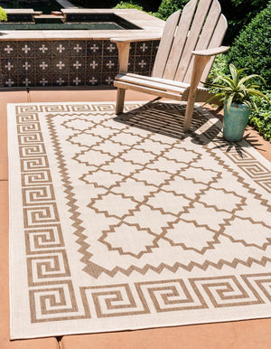 Unique Loom Outdoor Trellis Stars Machine Made Geometric Rug Beige, Brown 6' 1" x 9' 0"
