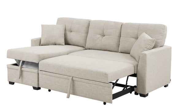 English Elm Modular Sleeper Sectional with Hidden Storage, Tufted Cushions and Convertible L-Shape for Small Spaces Beige B343S00028