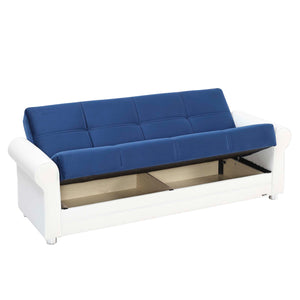 English Elm PrimeNest Ithara Collection Upholstered Convertible Sofabed with Storage, Click-Click Sleeper & Plush PU Padding Blue,White B030P286486