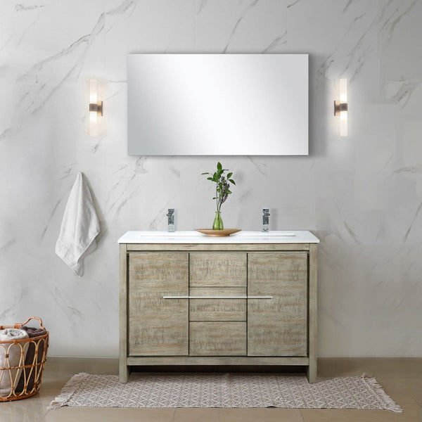 English Elm Rustic Acacia Double Bath Vanity With White Quartz Top, Chrome Faucet, And 43-Inch Mirror Included B2731S01680-GIGA
