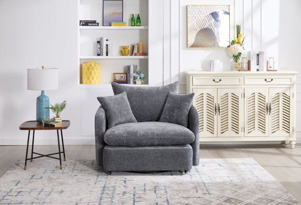 English Elm 360° 360 Swivel Oversized Chenille Armchair with Pocket Spring Seat and Three Throw Pillows Grey W1361S00053