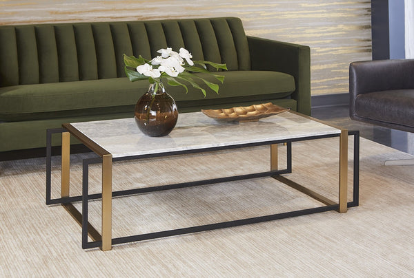 Sunpan GARNET Mid-Century Coffee Table with White Marble Top & Antique Brass Frame – Unique Elegance! 104026