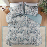 Madison Park Brielle Casual 3 Piece Floral Printed Cotton Comforter Set MP10-8368 Blue