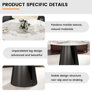English Elm 59.05" Round Sintered Stone Dining Table with Lazy Susan Iron Base Seats 8 W1535S00639
