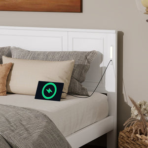 English Elm King Pine Wood Platform Bed with Led Lighting Usb Charging Tall Panel Headboard White W504S00274