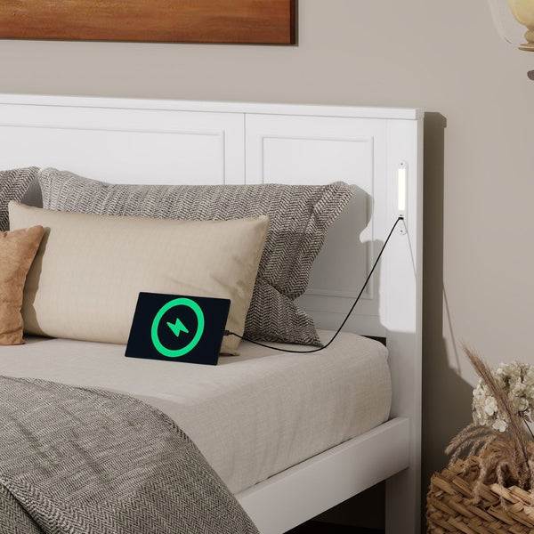 English Elm King Pine Wood Platform Bed with Led Lighting Usb Charging Tall Panel Headboard White W504S00274