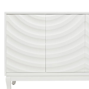 English Elm Elegant Modern Sideboard with Wavy Arched Groove Doors, Adjustable Shelves, MDF Wood Legs, 63.4" L W2696P256249