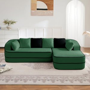 English Elm 106" Teddy Fabric Sofa - Luxurious No Assembly L-Shaped Couch With Chaise For Cozy Living Rooms, Green W714S01421
