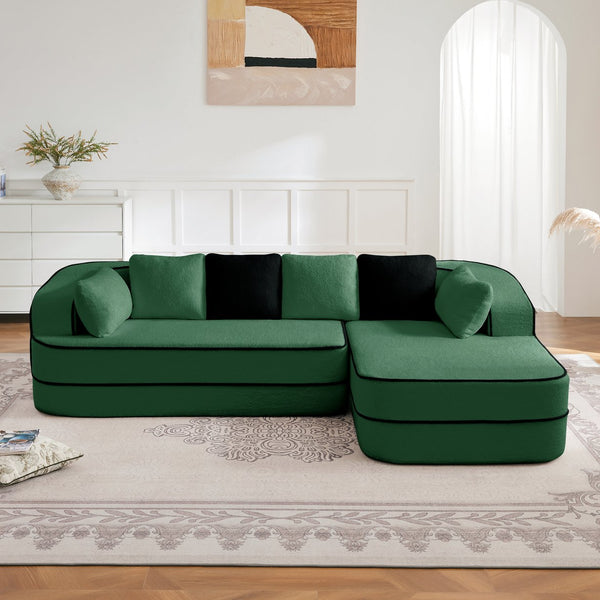 English Elm 106" Teddy Fabric Sofa - Luxurious No Assembly L-Shaped Couch With Chaise For Cozy Living Rooms, Green W714S01421