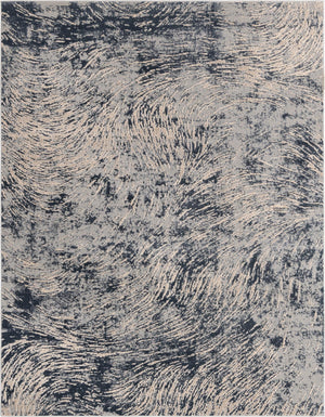 Unique Loom Oasis Wave Machine Made Abstract Rug Gray, Ivory/Navy Blue 8' 0" x 10' 0"