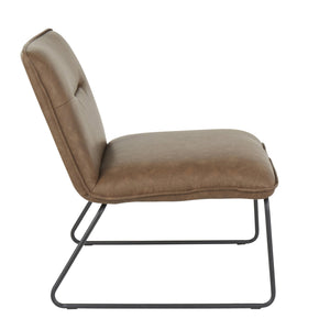 English Elm Casper Industrial Accent Chair with Tufted Faux Leather and Black Metal Sleigh Legs, Stylish Comfort Espresso B202P223445