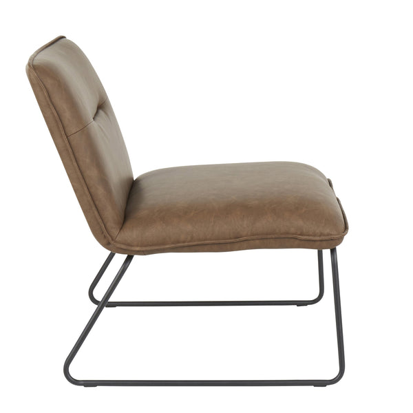English Elm Casper Industrial Accent Chair with Tufted Faux Leather and Black Metal Sleigh Legs, Stylish Comfort Espresso B202P223445
