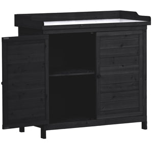 English Elm TOPMAX Rustic Fir Wood Potting Bench 39" with Galvanized Top, 2-Tier Shelves & Side Hooks, Black - Durable Garden Workstation N717P220218B