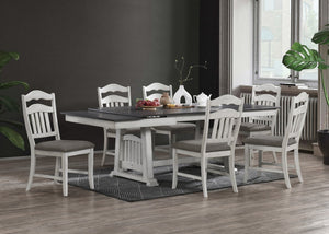 English Elm Contemporary 66" Dining Table w/ 2 Leaves Rustic White Trestle Base Gray Top Seats 6 Stylish B011S01486